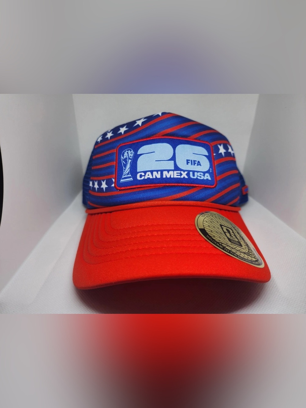 FIFA World Cup 26 CAN MEX USA Trucker Snapback Hat Cap Red & Blue Licensed